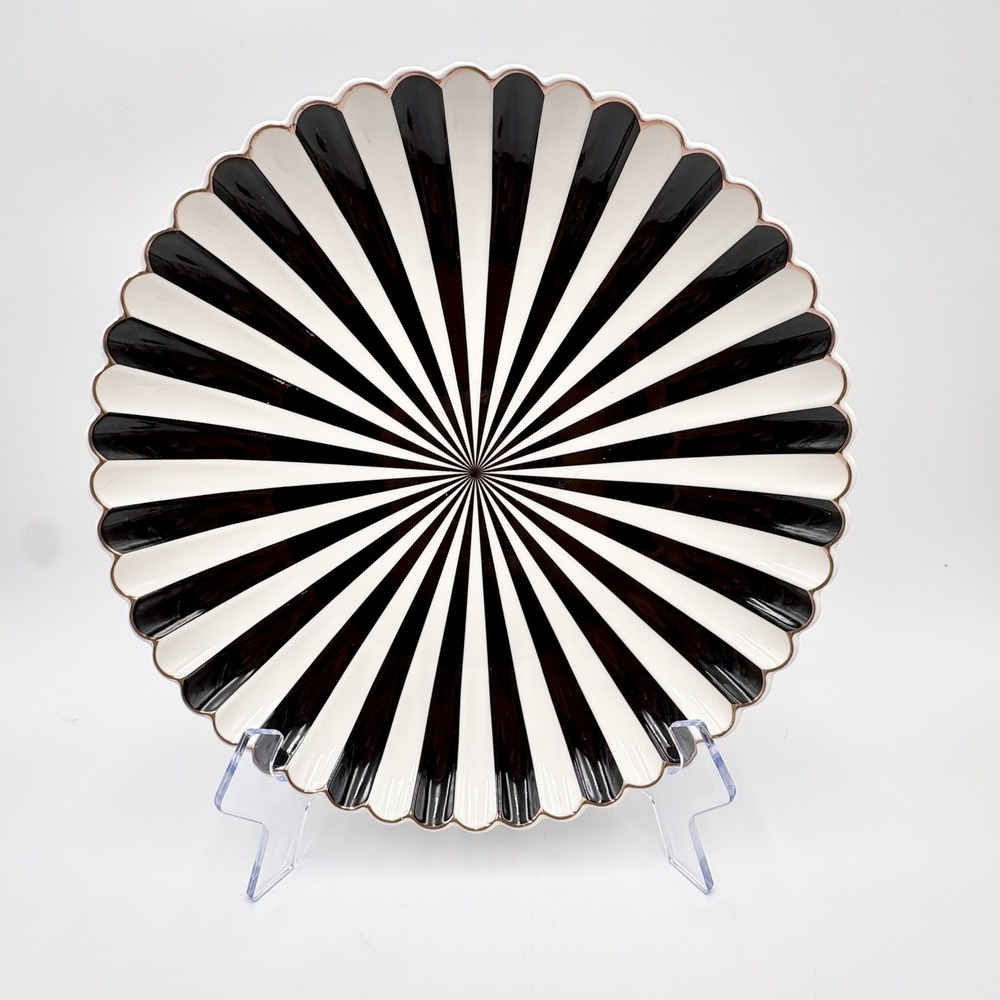 Grace Teaware Fine Porcelain Striped Charger Plate 12.5" Black White Beetlejuice
